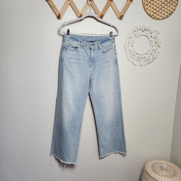 Simon Miller Cropped Frayed Wide-Leg Denim In A Light Wash...